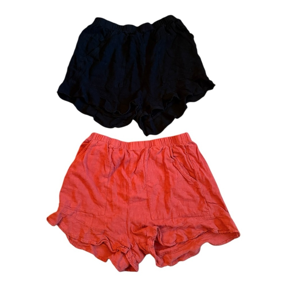 Women's Black and Burnt Orange Shorts With Pockets